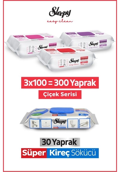 Sleepy Easy Clean Çiçek Serisi&süper Kireç Sökücü Yüzey Temizlik Havlusu&mendili 3x100+30 Beyaz