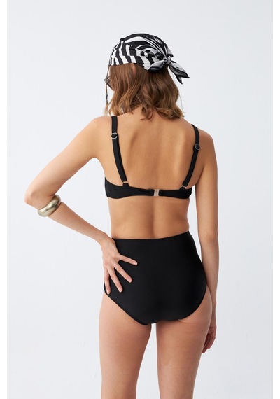 Akbeniz Kadın Siyah Pedli Kare Yaka Yüksek Bel Bikini Takımı