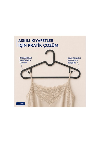 Evi Ev Gereçleri 30 Lu Çok Amaçlı Elbise Askısı Çift Yan Kancalı Pantolon Ve Elbise Askısı 38 Cm Siyah