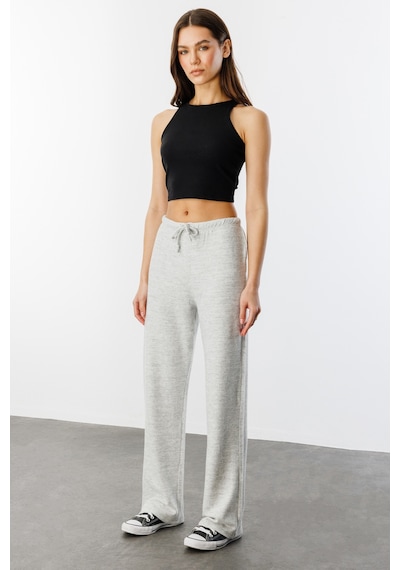 Genius Store Yumoş Bol Örme Kadın Pantolon Örme-pantolon Gri
