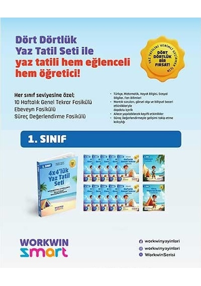 1. Sınıf 4x4'lük Tatil Tekrar Seti 12 Fasikül + Bilişsel Etkinlikler-2025