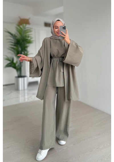 Kahijab Çantalı Üçlü Takım - Haki Haki