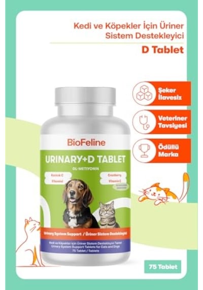 Urinary+d Tablet Kedi Ve Köpekler İçin İdrar Yolu Düzenleyen Bağışıklık Sistemi Güçlendirici Tablet