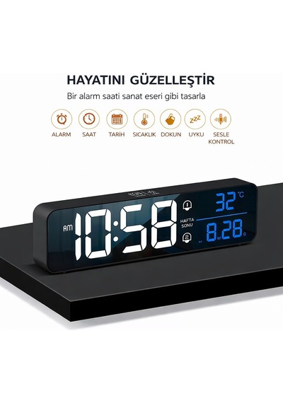 Mdstech Hd Led Aynalı Dijital Masa Saati Sıcaklık Tarih Alarm Usb Şarjlı Elektronik Saat Siyah
