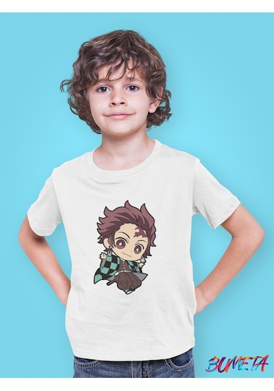 Bumeta Demon Slayer Chibi Karakter Baskılı Çocuk Tişört 3 Lü Set Beyaz