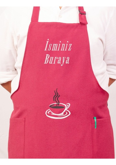 Mutfak Önlüğü Kişiye Ve İsme Özel Nakışlı Mutfak Önlüğü Fincan 02 Farklı Renkler Bordo