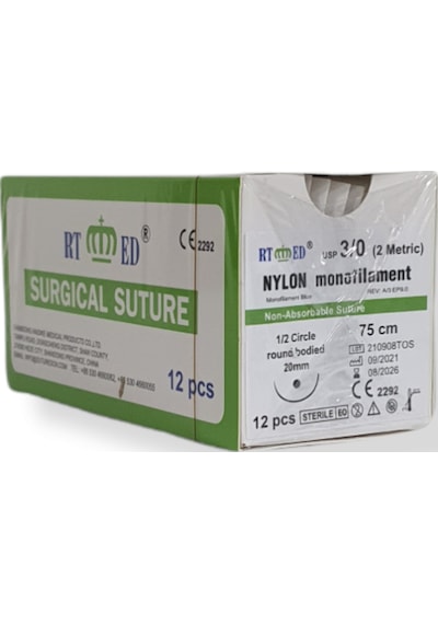 Naylon Monofilament İplik No:3/0 Yuvarlak 1/2 20 MM 75 CM