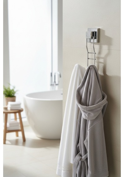Tekno Tel Ef-236 Krom 2'li Askı Bornozluk Yapışkanlı/vidalı Deliksiz Metal Banyo Havluluğu Parlak Krom