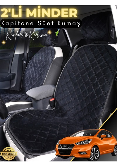 Nissan Micra Uyumlu 2'li Süet Oto Koltuk Minderi Terletmez Universal Tam Koruma A2 Siyah