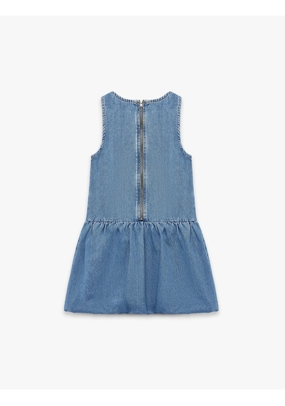 Koton Pamuklu Bol Kalıp Kolsuz Bisiklet Yaka Balon Denim Elbise Orta İndigo 6skg80014ad