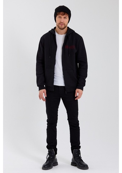 Polostate Age Of State Nakışlı Fermuarlı 3 İplik Sweatshirt Siyah