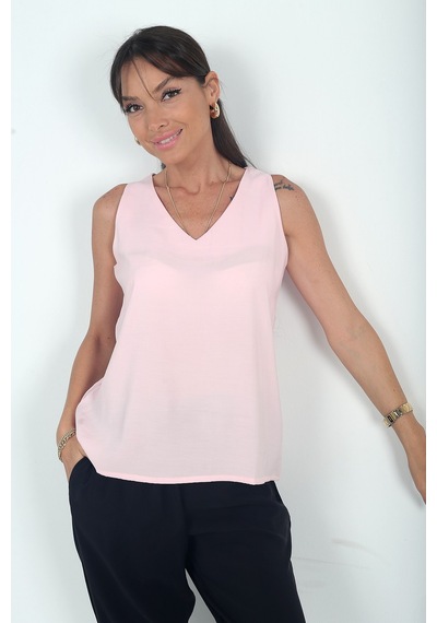 By Saygı Kadın V Yaka Pervazlı İtalyan Cotton Lyocell Bluz Pembe By Saygı Kadın V Yaka Pervazlı İtalyan Cotton Lyocell Bluz Pembe