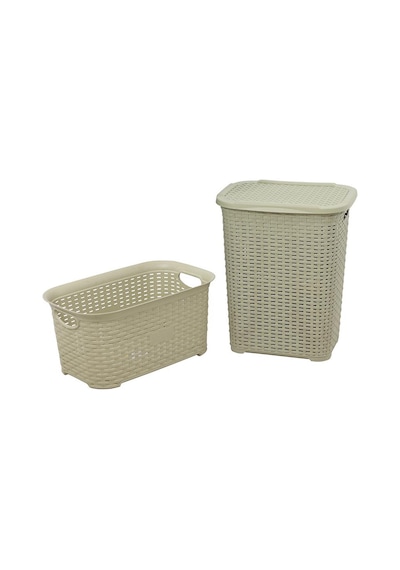 Sağlam Plastik Rattan Hasır Görünümlü Kirli Çamaşır Sepeti- Çamaşır sepeti 2'li Set Çölbeji Diğer