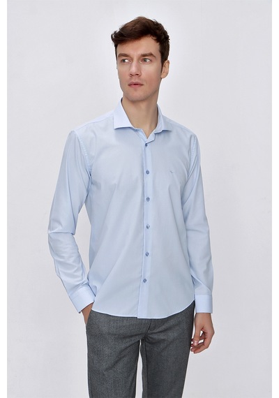 MORVEN  Erkek Buz Mavisi Basic Slim Fit Dar Kesim Gömlek Mavi