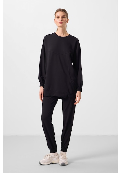 Siyah O Yaka Basic Oversize Kadın Eşofman Tunik Takım - 95347 Siyah