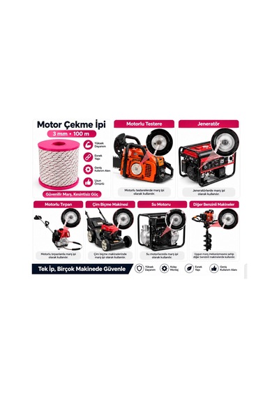 Algaride 3 Mm Motor Çekme İpi 100 Metre Motorlu Testere, Jeneratör Motorlu Tırpan Çim Biçme Ve Benzinli Makineler İçin Starter Marş İpi
