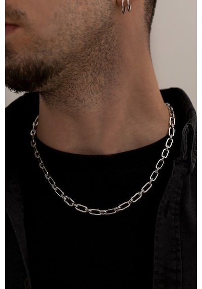 Oval Ataç Model Çelik Kolye Sevgiliye Eşe Babaya Arkadaşa Hediye Kolye Siyah