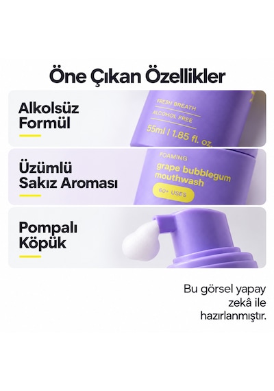 Yues Üzümlü Sakız Aromalı Alkolsüz Köpük Ağız Gargarası 55 Ml