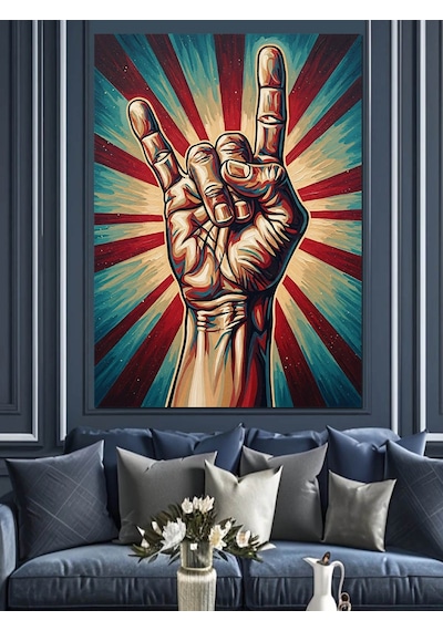 Ahşap Tablo Rock El İşareti Posteri