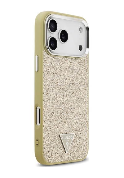 Apple Uyumlu iPhone 17 Pro Max Kılıf Guess Lisanslı M-safeli Metal Kamera Çerçeveli Üçgen Logolu Glitter Gold Gold