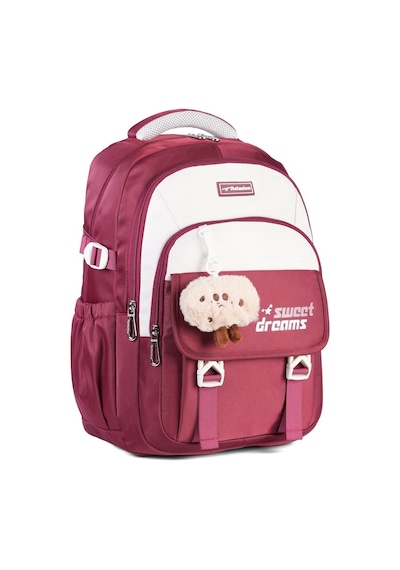 Relaxion 2462 Çocuk Bordo Peluş Anahtarlıklı Fonksiyonel Okul Çantası Kırmızı