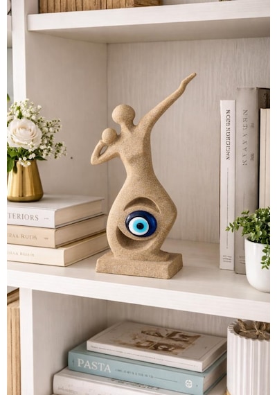 Nazar Boncuklu Modern Soyut Biblo El Yapımı Dekoratif Heykel Şık Vitrin & Kitaplık Aksesuarı 27 Cm