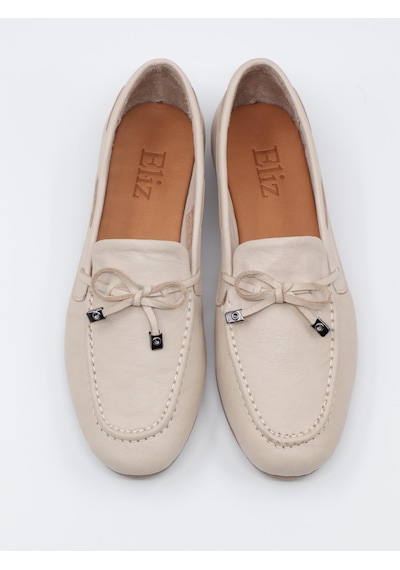 Nesilshoes Eliz 25216 Bej Hakiki Soft Deri Fiyonklu Kadın Ayakkabı