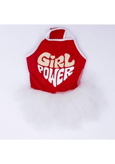 Kırmızı Girl Power Kedi Köpek Elbisesi - Kedi Köpek Kıyafeti