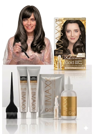 Maxx Deluxe Golden Beauty Set Saç Boyası 6.1 Küllü Koyu Kumral 2 Li + Fırça+pratik Boya Kabı