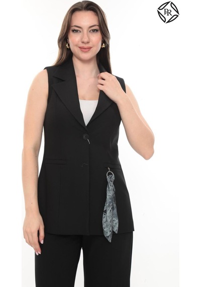 Prenses Kadın Rahat Kesim Astarlı Kolsuz Blazer Ceket Pantolon Takım Elbise Siyah