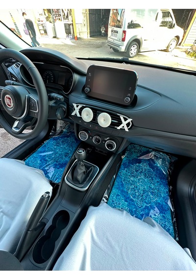 Mavi Kilim Desen Baskılı Oto Halı Paspas Takımı