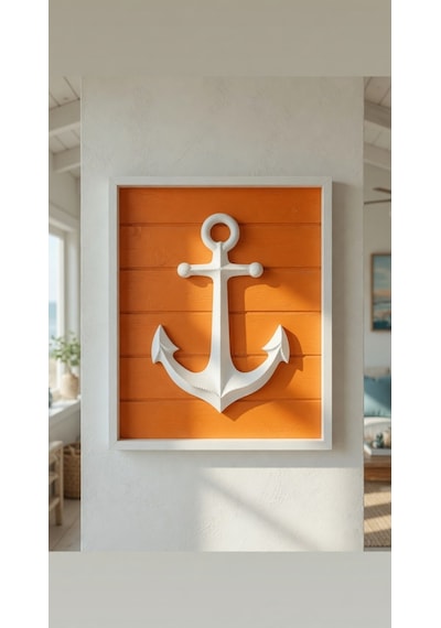 21x21 Çapalı Çerçeveli Deniz Temalı Duvar Dekoru Yazlık Ev, Sahil Evi, Banyo Ve Marin Konsept İçin Dekoratif Duvar Panosu