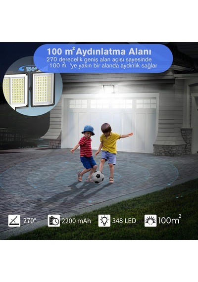 Technosmart Solar Güneş Enerjili 348 Ledli Kumandalı Hareket Sensörlü 3 Modlu Bahçe Aydınlatma Lamba