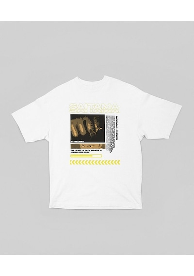 Tasarım One Punch Man Saitama Baskılı Unisex Oversize Anime Dizi Beyaz