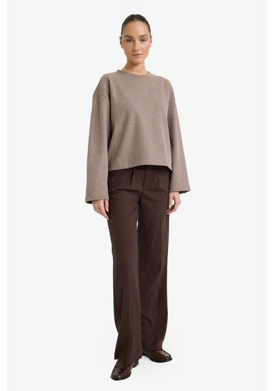 Defacto Relax Fit Bisiklet Yaka Uzun Kollu Tişört G7716ax25wnbn570 Kahve-bn570