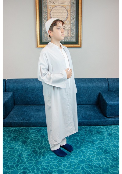 Gri Buhara Yaka Namaz Elbisesi Erkek Çocuk Cübbe Gri