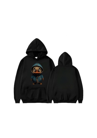 Startmore Karanlık Ördek Basklı Kapişonlu Sweatshirt Siyah
