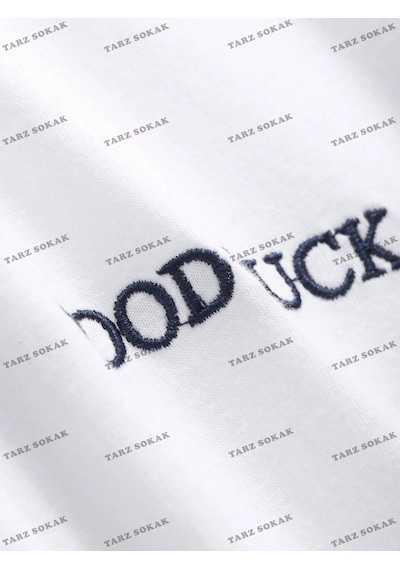 Adrift Good Lucky Baskılı Oversize Kalıp Unisex T-shirt Beyaz