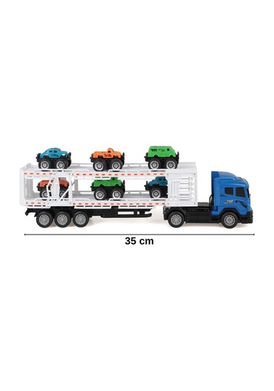 Oyuncak Uzaktan Kumandalı Araba Taşıyan Tır 35 Cm - 6 Adet Mini Arabalı Set 1:32 Ölçek Mavi