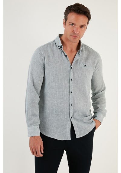Buratti % 100 Pamuklu Slim Fit Uzun Kollu Erkek Gömlek Cf21S111498 Haki