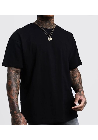 Kozia Outdoors Unisex Pamuk Siyah Bisiklet Yaka Oversize T-shirt Siyah SIYAH