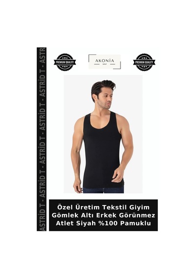 Astrid T Özel Üretim Tekstil Giyim Gömlek Altı Erkek Görünmez Atlet Siyah %100 Pamuklu