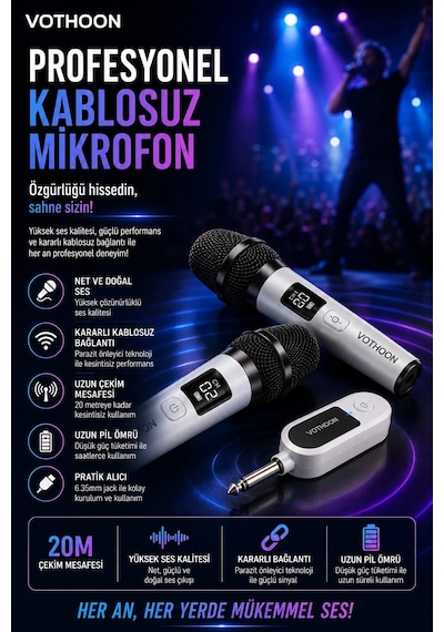 Kablosuz Karaoke Çift Mikrofon 6.5 Mm Sahne Parti Düğün Aktivite Amfi Hoparlör