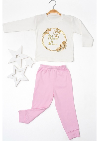 Pia Baby İsme Özel Kız Çocuk 2 Adet Pijama Takımı %100 Pamuk Penye İsim Baskılı Kişiye Özel Kreş Pijaması Hediye Seti 10818p15pi Krem