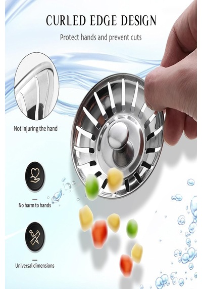 3'lü Set Paslanmaz Çelik Süzgeç Lavabo Evye Gider Süzgeç Ve Tıkacı İki Yönlü 8 Cm Metal Diğer