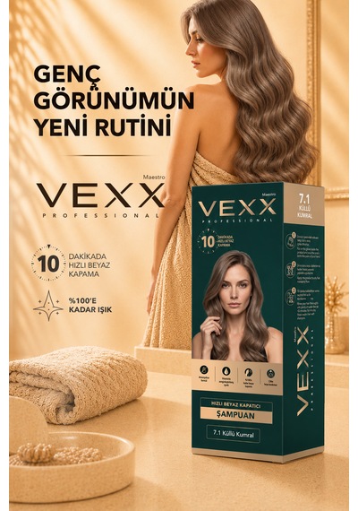 Vexx Professional Beyaz Kapatıcı Pratik Boya Şampuan Küllü Kumral 7.1 Amonyaksız Formül 300 Ml.