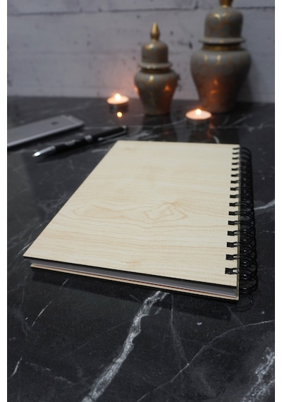 Galata Kulesi Desen Ahşap Defter-spiralli - Günlük - Çizgisiz Defter Ahşap Rengi Banu A5 Notebook