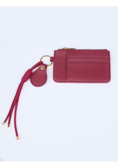 Jimmy Key Bordo Deri Görünümlü İp Detaylı Fermuarlı Cüzdan 5ww365930562