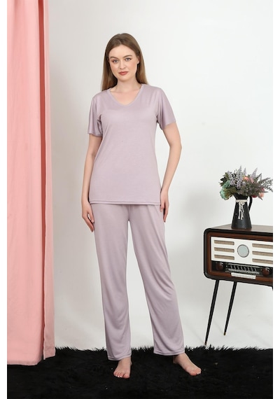 Akbeniz Kadın Kısa Kol Pamuk Penye Pijama Takım Pudra 4213-pudra Pudra