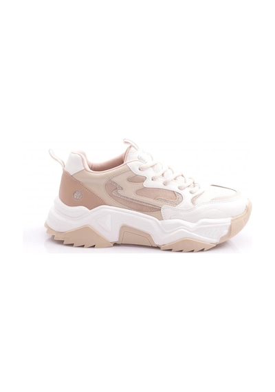 Dgn 65100 Kadin Bağcikli Kalin Taban Sneakers Ayakkabi 65100-2027-R0206 Beyaz - Bej